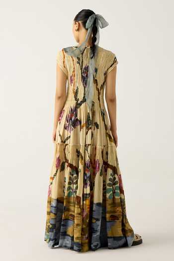 Safari Tawi Bishop Sleeve Tiered Dress - Orange