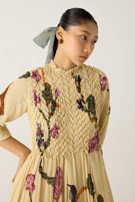 Shop_Cord_Ivory Cotton Embroidery Collared July Safari Print Dress