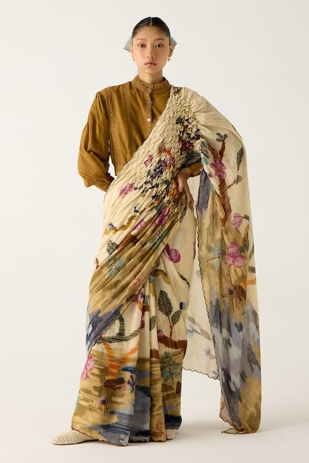 Cord_Brown Cotton Lace Round Neck Lily Cropped Top_Online_at_Aza_Fashions