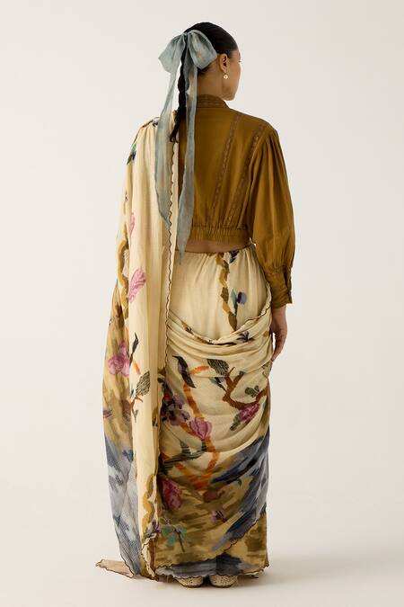 Buy_Cord_Brown Cotton Lace Round Neck Lily Cropped Top_Online_at_Aza_Fashions