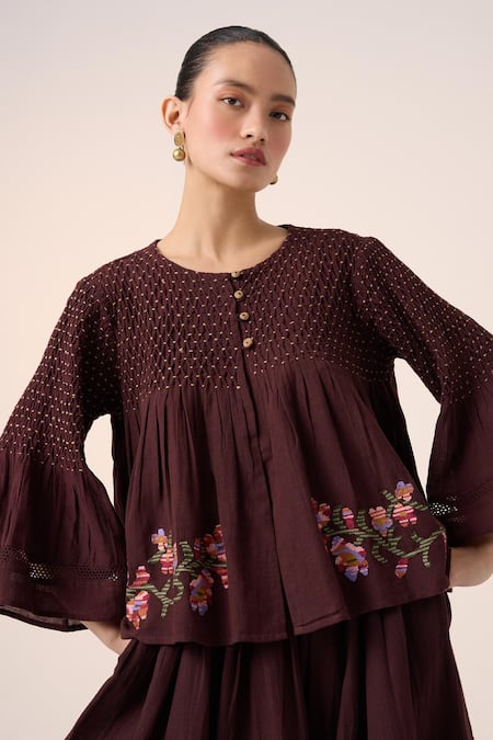 Cord Louie Embroidered Hem Top 