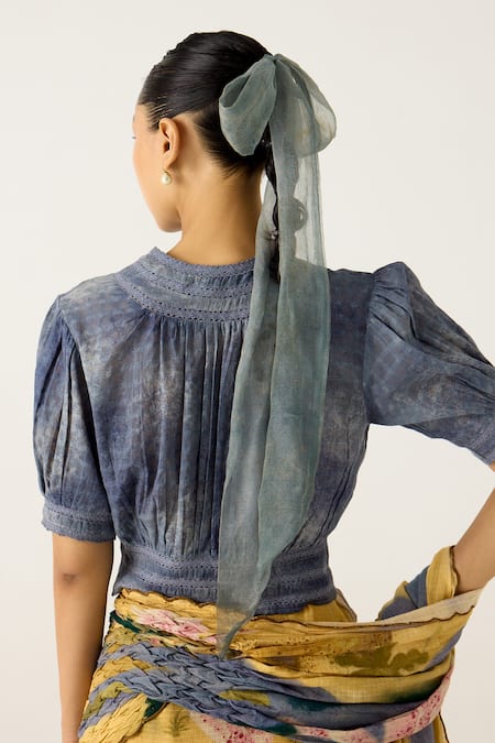 Shop Cord Blue Cotton Round Neck Mila Cropped Top at Aza Fashions Shop_Cord_Blue Cotton Round Neck Mila Cropped Top_at_Aza_Fashions