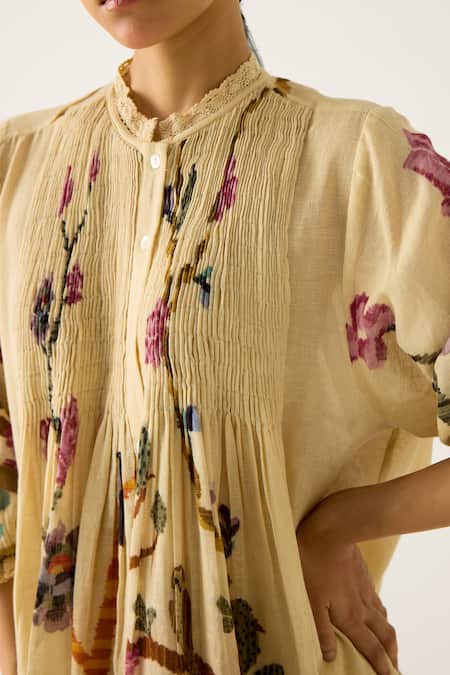 Shop_Cord_Ivory Cotton Lace High Neck Nova Safari Print Top_Online_at_Aza_Fashions