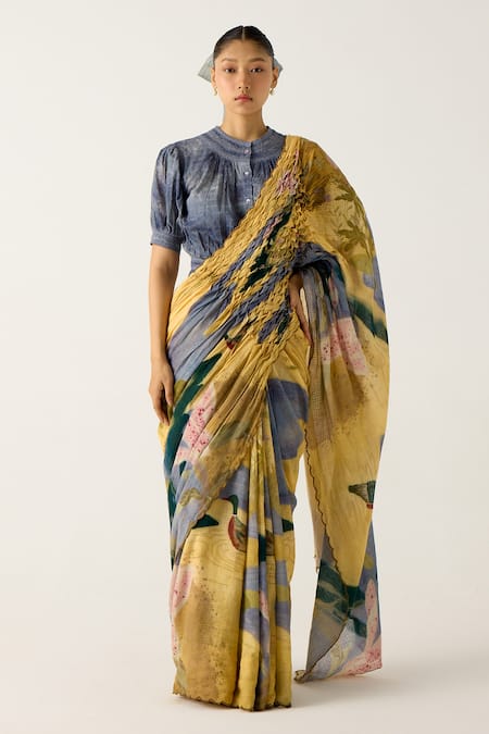 Cord Wallflower Print Saree With Top 