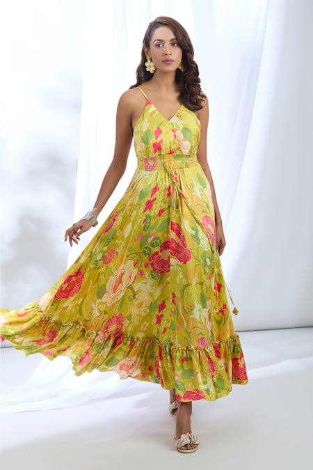 Gopi Vaid Botanical Print Strappy Dress 