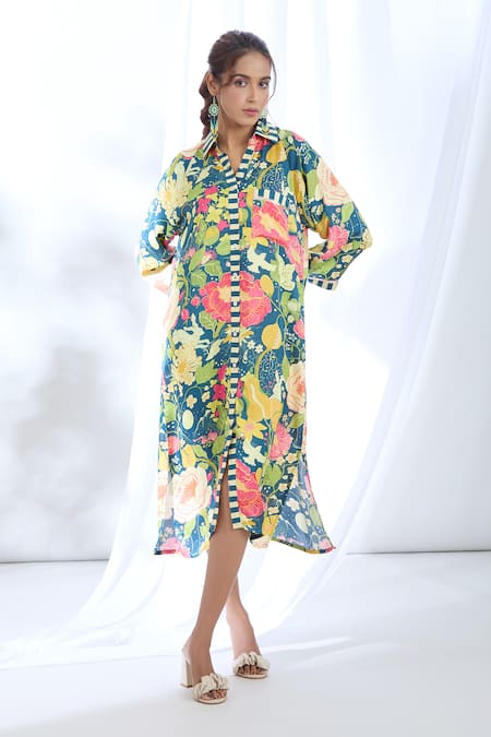 Gopi Vaid Blossom Print Shirt Dress 