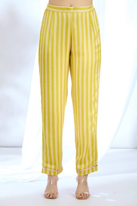 Shop_Gopi Vaid_Yellow Satin Gota Patti Collared Floral Print Kurta And Pant Set_Online_at_Aza_Fashions