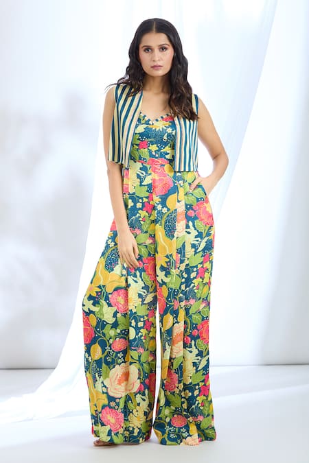 Gopi Vaid Floral Pattern Jumpsuit & Jacket Set 