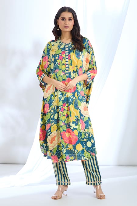 Gopi Vaid Floral Pattern Kaftan With Pant 