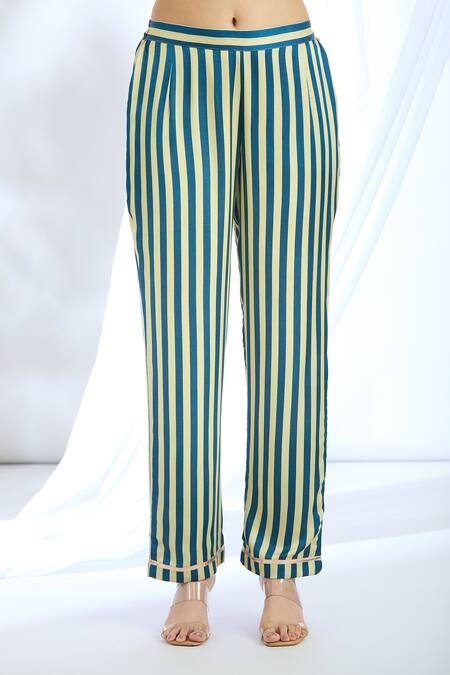 Gopi Vaid Blue Satin Collared Floral Print Asymmetric Tunic And Pant Set Online at Aza Fashions Gopi Vaid_Blue Satin Collared Floral Print Asymmetric Tunic And Pant Set_Online_at_Aza_Fashions