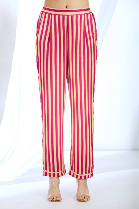 Gopi Vaid_Pink Satin Collared Floral Print Tunic And Pant Set_at_Aza_Fashions