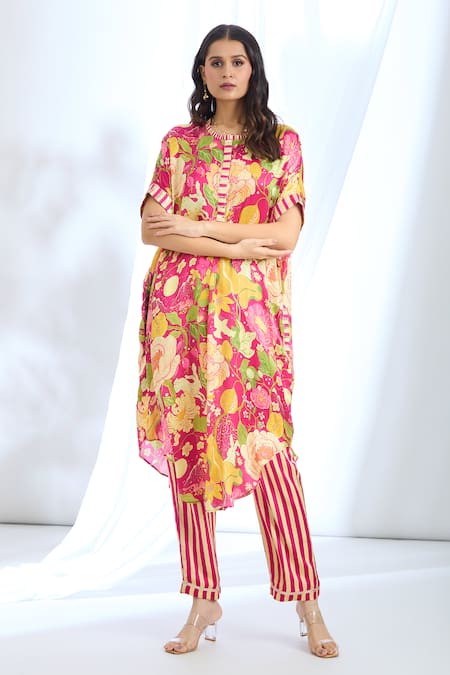 Gopi Vaid Floral Pattern Kaftan & Pant Set 