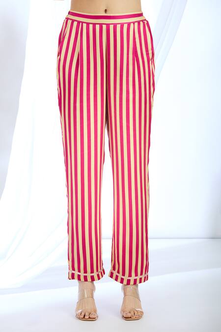 Gopi Vaid_Pink Satin Gota Patti, Embroidery Round Neck Floral Pattern Kaftan And Pant Set_Online_at_Aza_Fashions