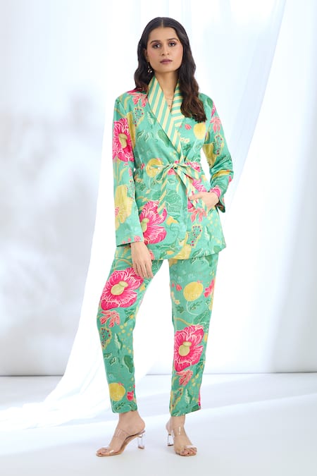 Gopi Vaid Floral Print Blazer & Pant Set 