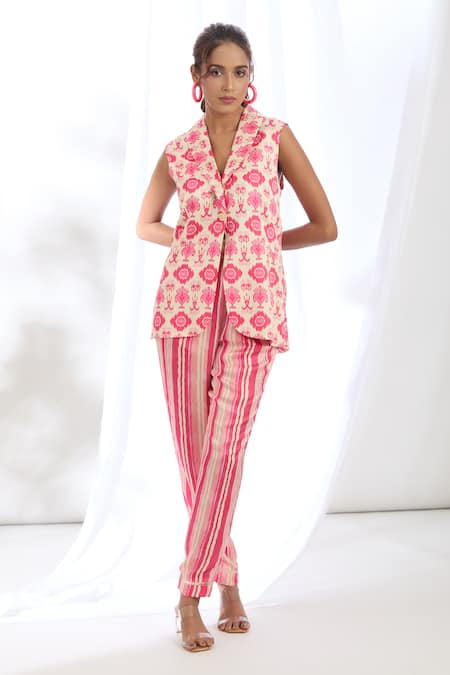 Gopi Vaid Geometric Print Jacket With Pant 