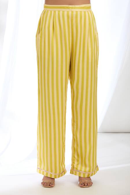 Buy Gopi Vaid Yellow Satin Lace, Tassels, Chrysanthemum Print High-low Kaftan With Pant Buy_Gopi Vaid_Yellow Satin Lace, Tassels, Chrysanthemum Print High-low Kaftan With Pant