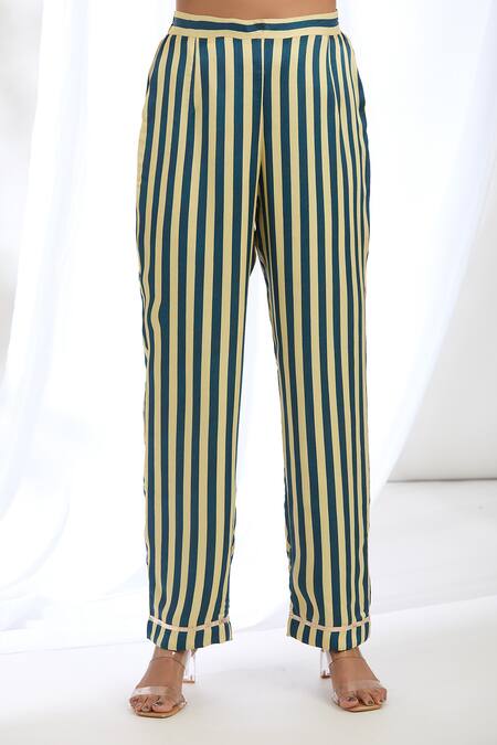 Buy_Gopi Vaid_Blue Satin Tassels, Lace Mandarin Collar High-low Bouquet Print Kaftan With Pant