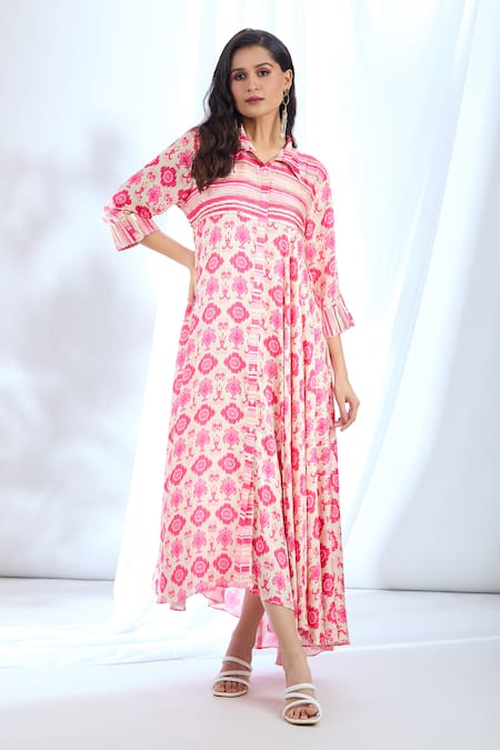 Gopi Vaid Asymmetric Ikat Print Dress 