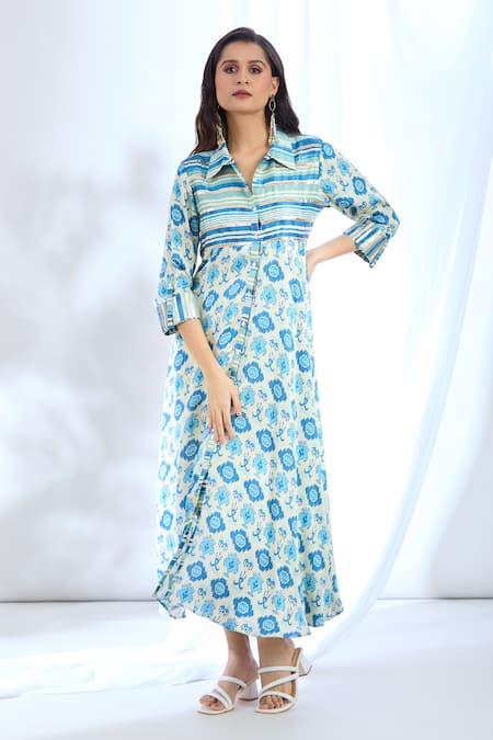 Gopi Vaid Ikat Pattern Asymmetric Dress 