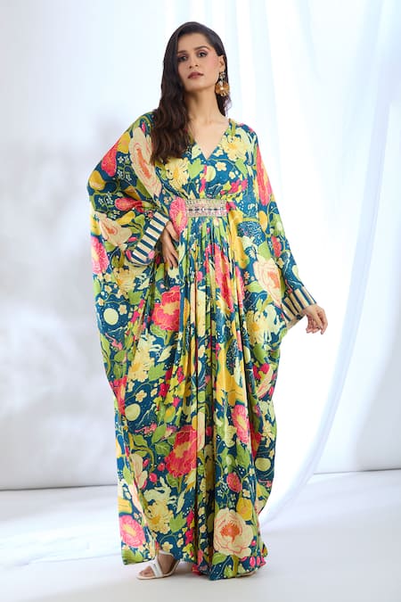 Gopi Vaid Chrysanthemum Print Embellished Kaftan 