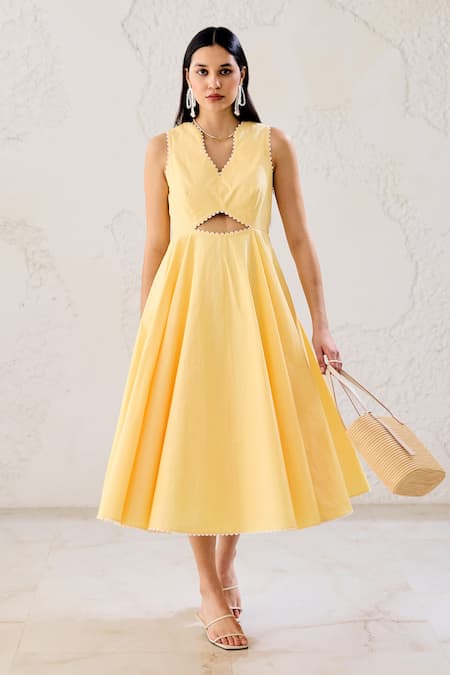 Buy_Lavanya Ahuja_Yellow Organza, Georgette Buttercup Cut Out Dress _Online_at_Aza_Fashions