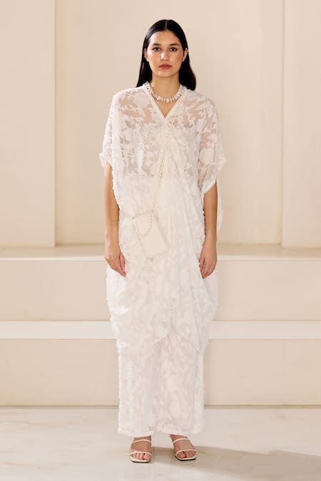 Lavanya Ahuja Pearl Embroidered Sheer Jacquard Kaftan With Pant 