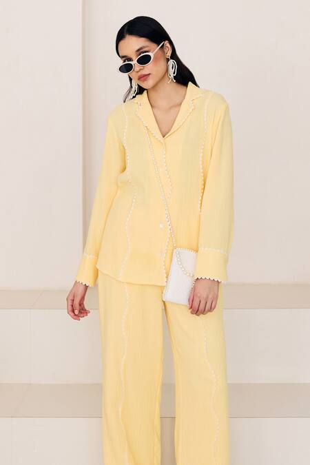 Lavanya Ahuja Yellow Organza, Georgette Lace Buttercup Sacllop Embroidered Shirt With Pant Online at Aza Fashions Lavanya Ahuja_Yellow Organza, Georgette Lace Buttercup Sacllop Embroidered Shirt With Pant _Online_at_Aza_Fashions