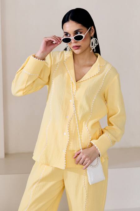 Buy Lavanya Ahuja Yellow Organza, Georgette Lace Buttercup Sacllop Embroidered Shirt With Pant Online at Aza Fashions Buy_Lavanya Ahuja_Yellow Organza, Georgette Lace Buttercup Sacllop Embroidered Shirt With Pant _Online_at_Aza_Fashions