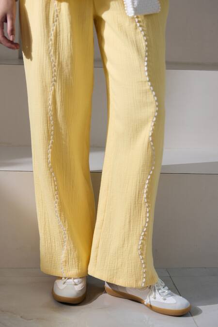 Lavanya Ahuja Yellow Organza, Georgette Lace Buttercup Sacllop Embroidered Shirt With Pant at Aza Fashions Lavanya Ahuja_Yellow Organza, Georgette Lace Buttercup Sacllop Embroidered Shirt With Pant _at_Aza_Fashions