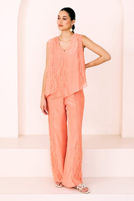 Lavanya Ahuja Asymmetrical Lace Panelled Tunic With Pant 