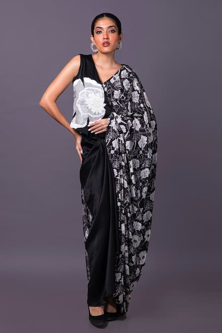 That Thing You Love Floral Print Waistcoat Saree With Draped Skirt 