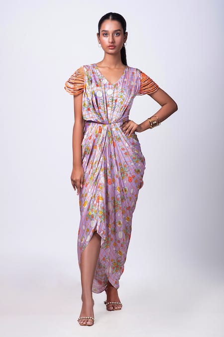 That Thing You Love Scribble Floral Print Draped Dress 