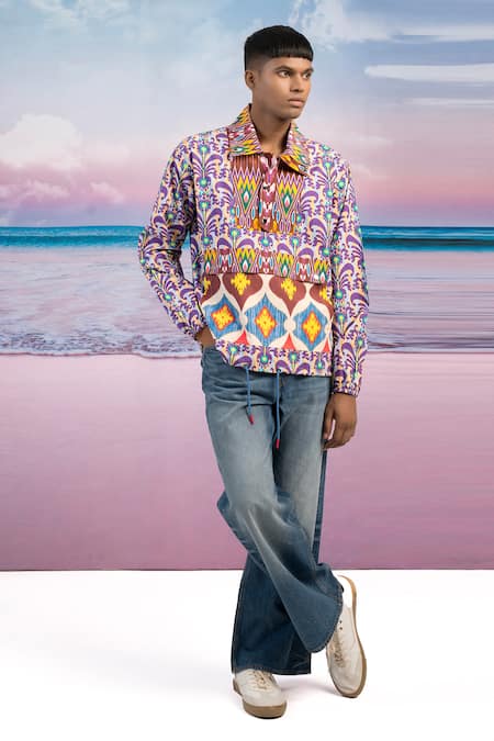 Siddhartha Bansal I Am Free Ikat Print Pullover Jacket 