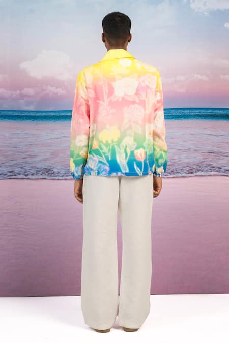 Shop Siddhartha Bansal Multi Color Gabardine Evening Bloom Print Pullover Jacket at Aza Fashions Shop_Siddhartha Bansal_Multi Color Gabardine Evening Bloom Print Pullover Jacket _at_Aza_Fashions