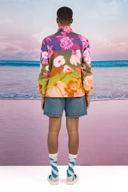 Shop Siddhartha Bansal Multi Color Gabardine Spring Bloom Pullover Jacket at Aza Fashions Shop_Siddhartha Bansal_Multi Color Gabardine Spring Bloom Pullover Jacket _at_Aza_Fashions