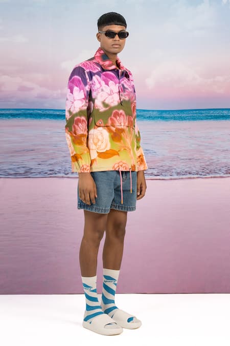 Siddhartha Bansal Multi Color Gabardine Spring Bloom Pullover Jacket Online at Aza Fashions Siddhartha Bansal_Multi Color Gabardine Spring Bloom Pullover Jacket _Online_at_Aza_Fashions