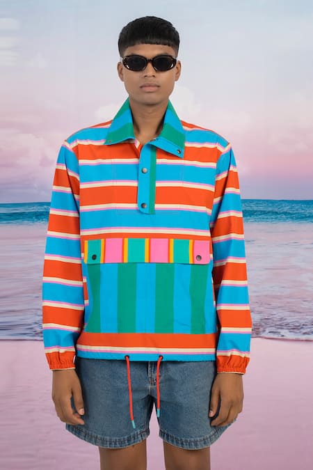 Siddhartha Bansal Wishlist Stripe Print Pullover Jacket 