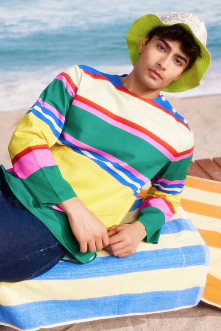 Buy Siddhartha Bansal Multi Color Gingham Love Fool Stripe Print Jacket Buy_Siddhartha Bansal_Multi Color Gingham Love Fool Stripe Print Jacket