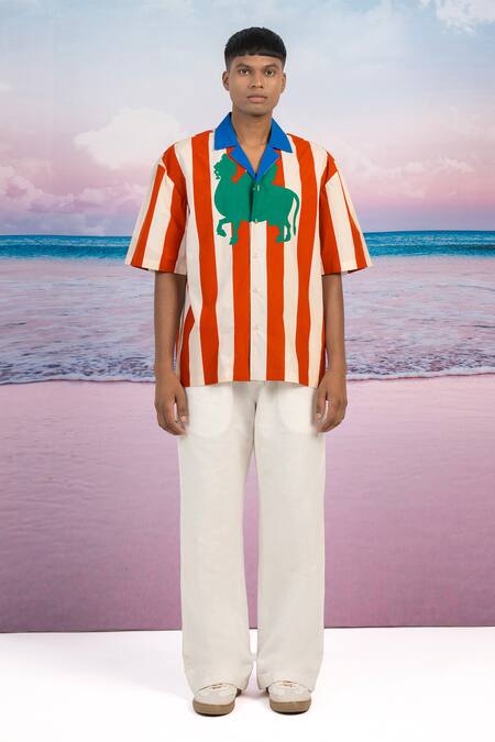Siddhartha Bansal_Red Gabardine Malboro Stripe Print Shirt _Online_at_Aza_Fashions