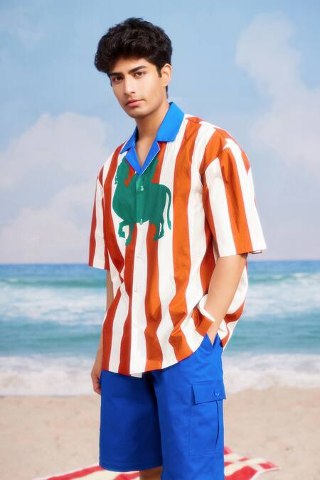Siddhartha Bansal_Red Gabardine Malboro Stripe Print Shirt _at_Aza_Fashions