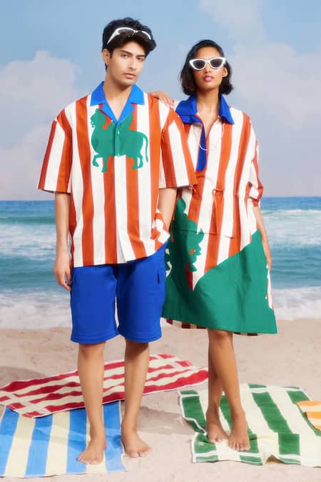 Buy_Siddhartha Bansal_Red Gabardine Malboro Stripe Print Shirt 