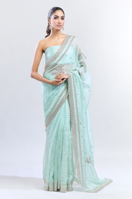 Anushree Reddy Zardozi Saree With Unstitched Blouse Piece 