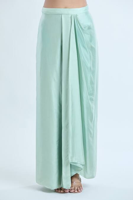 Buy Mishru Green Silk Embroidery Sweetheart Neck Cape And Draped Skirt Set Buy_Mishru_Green Silk Embroidery Sweetheart Neck Cape And Draped Skirt Set