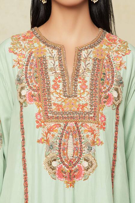 Buy Debyani + CO Blue Cotton Embroidery Split V-neck Kurta Salwar Set Online at Aza Fashions Buy_Debyani + CO_Blue Cotton Embroidery Split V-neck Kurta Salwar Set _Online_at_Aza_Fashions