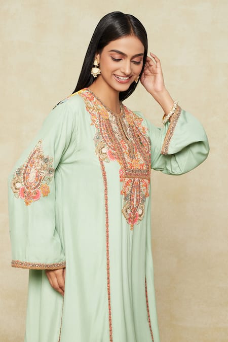 Buy Debyani + CO Blue Cotton Embroidery Split V-neck Kurta Salwar Set Buy_Debyani + CO_Blue Cotton Embroidery Split V-neck Kurta Salwar Set