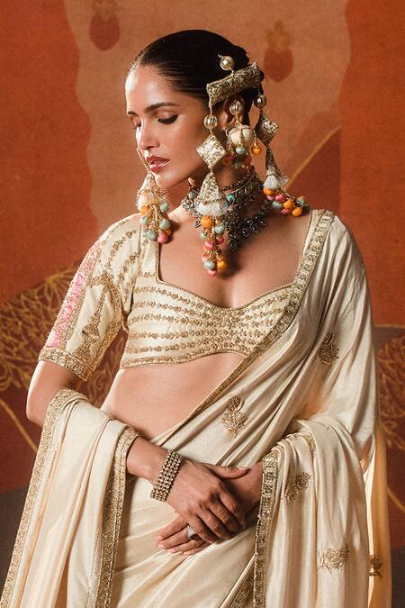 Masaba Beige Silk Embroidery, Patchwork Sweetheart The Bombay Barfi Saree With Blouse Online at Aza Fashions Masaba_Beige Silk Embroidery, Patchwork Sweetheart The Bombay Barfi Saree With Blouse _Online_at_Aza_Fashions