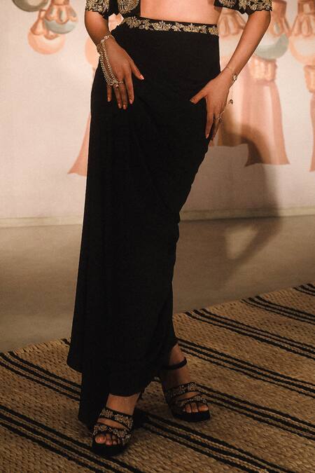 Masaba_Black Modal Cut Work, Sequins, Beads, Embroidery The Jugnu Jacket And Skirt Set _Online_at_Aza_Fashions