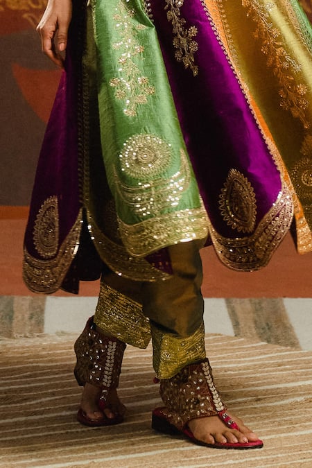 Masaba_Multi Color Silk Sequins, Embroidery Square The Paan Pista Anarkali With Salwar _Online_at_Aza_Fashions