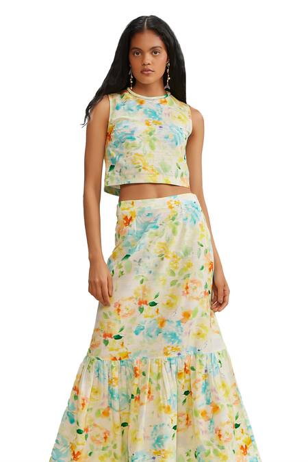 Buy The Iaso White Cotton, Modal Drew Floral Paint Skirt Online at Aza Fashions Buy_The Iaso_White Cotton, Modal Drew Floral Paint Skirt _Online_at_Aza_Fashions