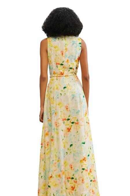 The Iaso White Cotton, Modal V-neck Drew Floral Paint Maxi Dress at Aza Fashions The Iaso_White Cotton, Modal V-neck Drew Floral Paint Maxi Dress _at_Aza_Fashions